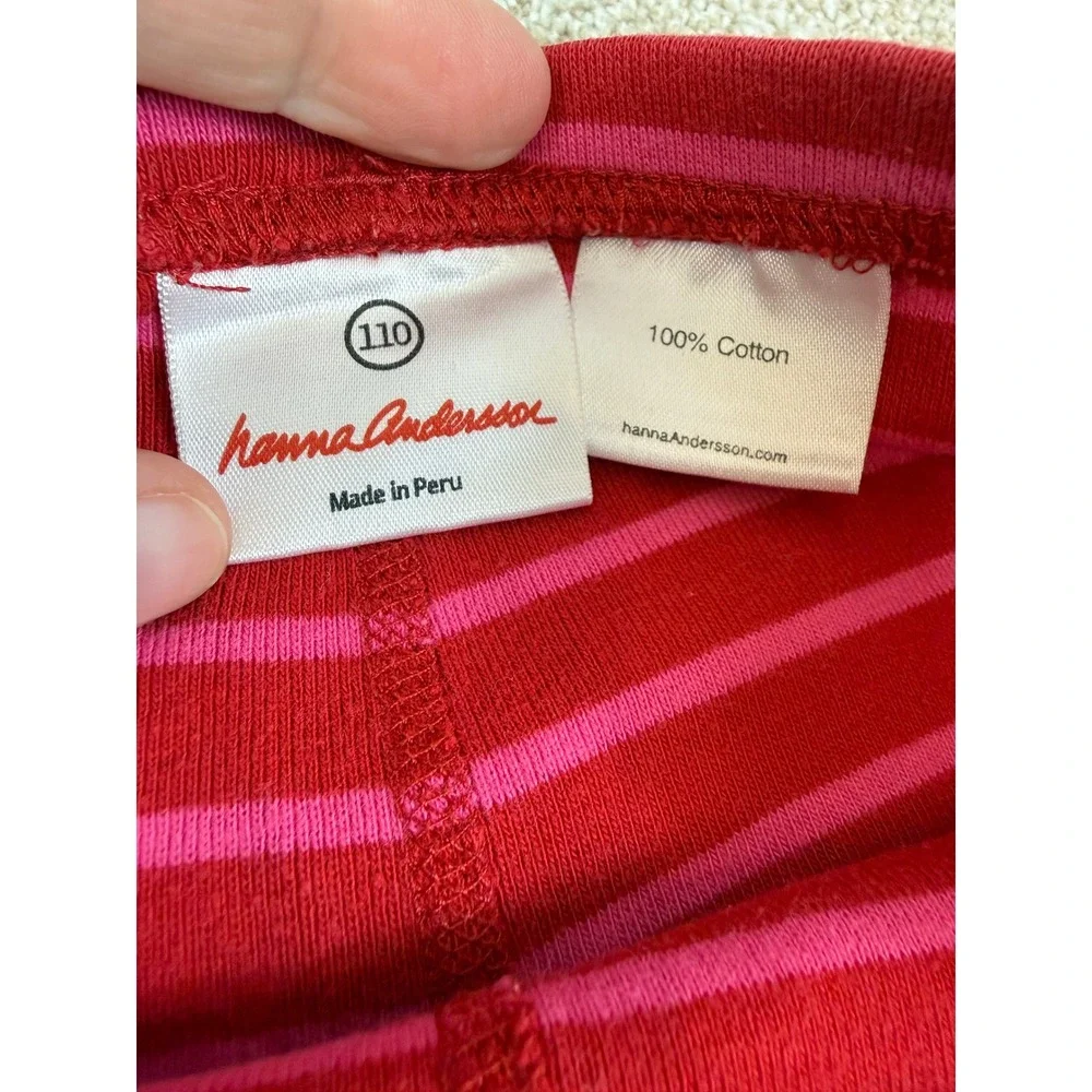 LOT Hanna Andersson Girls Dress Pink Red Striped Leggings 110 5T Scandi Play